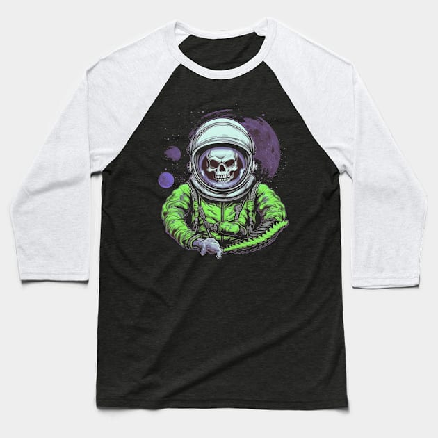 Retro  Mean Skull Astronaut Baseball T-Shirt by TOKEBI